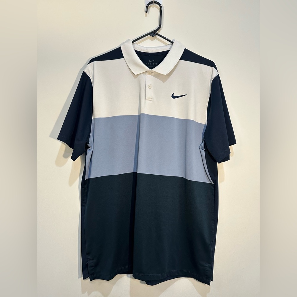 Nike Men’s Large Stripes Dri-Fit Golf Polo Blue